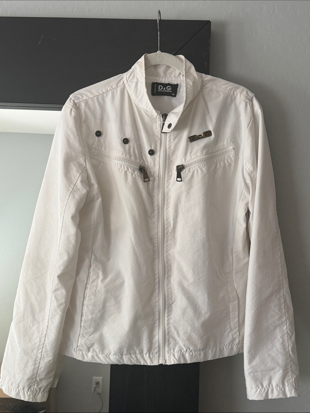 D&G White Women's Zip Utility Jacket with Metal Accents